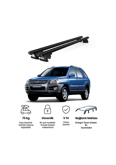 Venüs Kia Sportage 2004-2009 Uyumlu Siyah Ara Atkı Port Bagaj Tavan Barı