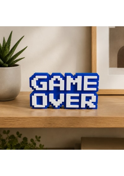Game Over Yazılı Mavi Dekoratif Masa Süsü, 3d Baskı Retro Gamer Biblo, Oyuncu Odası Dekoru