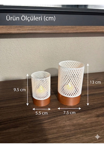 2'li Modern Kafes Tasarımlı Led Talight Kahve Köşesi Şamdan Mumluk Modern Masaüstü & Ambiyans Işığı Beyaz