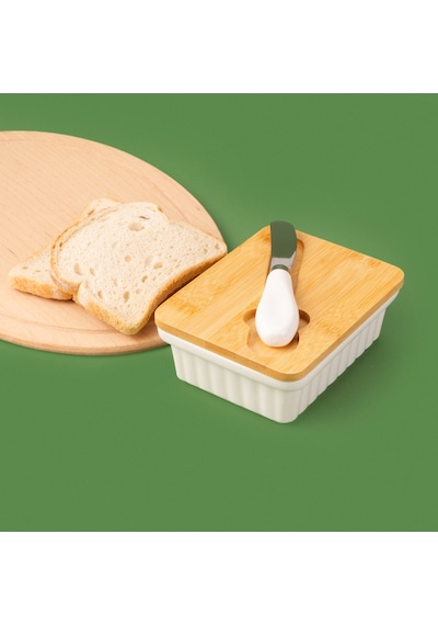 Kitchen Bıçaklı Porselen Tereyağlık - Beyaz - 14 Cm Renkli