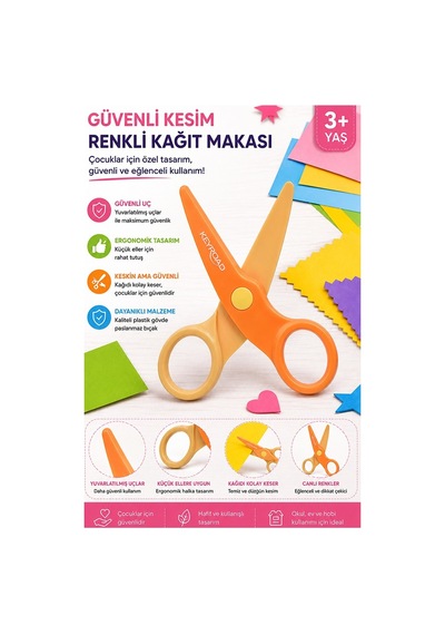 Sarı Turuncu Kağıt Makası 1 Adet Keyroad Plastik Küt Uç Korumalı Okul Makası Çocuk Makası Okul Öncesi Kreş Ana Sınıfı