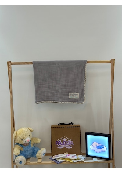 Organik Pamuk 4 Kat Müslin Bebek Müslin & Çocuk Müslin Battaniyesi 100x120 CM Çoban Dikişli Antrasit Gri