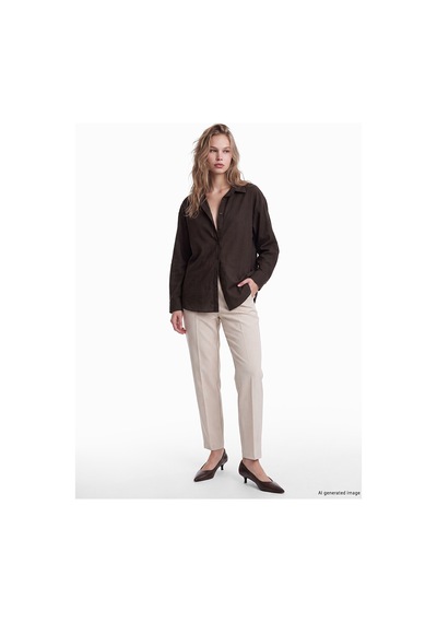 Lcw Vision Kahverengi Oversize Poplin Kadın Gömlek