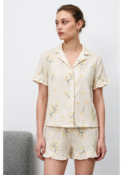 Kadın Premium Fırfırlı Çok Renkli Pijama Takımı