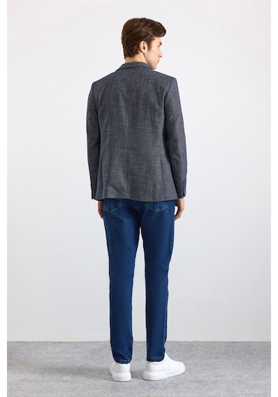Süvari Lacivert Slim Mono Yaka Düz Pike Torba Cep Yıkamalı 6 Drop Klasik Ceket Sct2021600002-m09