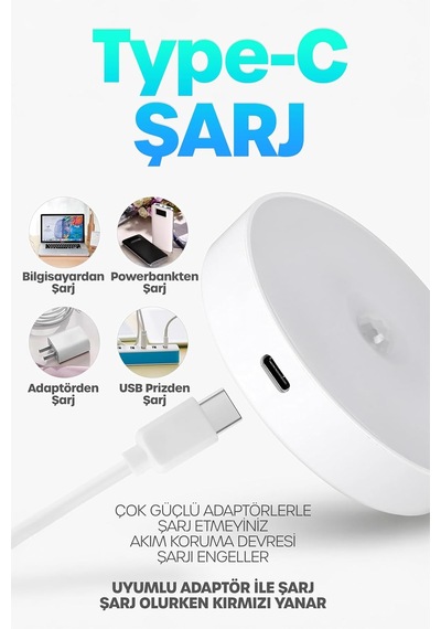 16led 3mod Hareket Sensörlü Şarjlı Led Işık Mıknatıslı Kablosuz Gece Lambası Koridor Işığı 47732 Genel