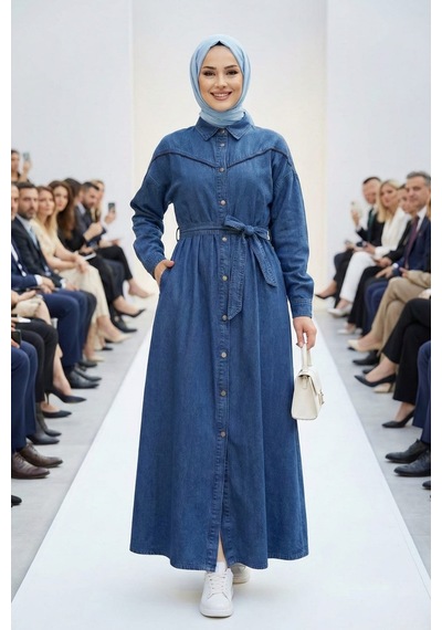 Hb Harma Time Butik Kadın Düğmeli Kuşaklı Koyu Kot Mavi Tesettür Elbise Koyu Mavi Hb Harma Time Butik Kadın Düğmeli Kuşaklı Koyu Kot Mavi Tesettür Elbise Koyu Mavi