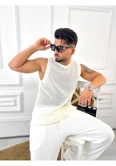 T-shirt Nefes Alabilen Terletmez Pamuklu Fileli Tişört Oversize Tshirt Sıfır Kol Tişört Beyaz