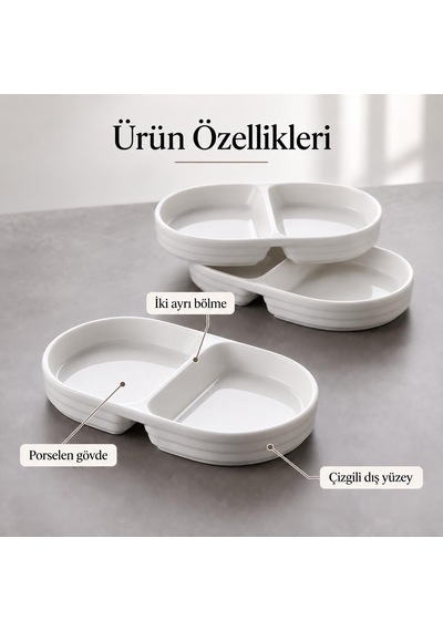 2 Bölmeli Porselen Çerezlik 3 Lü Set, 17 10 2,2 Cm, Beyaz Oval Kuruyemiş Ve Kuru Meyve Tabağı, Kahvaltılık Zeytinlik, Meze Ve Atıştırmalık Sunum Tabağı, 3 Adet