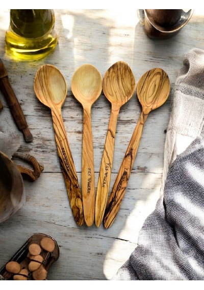 F&s Woodart 4 Adet 22 Cm Zeytin Ağacı Tahta Kaşık Yemek Çocuk Mama Sahan Kaşığı