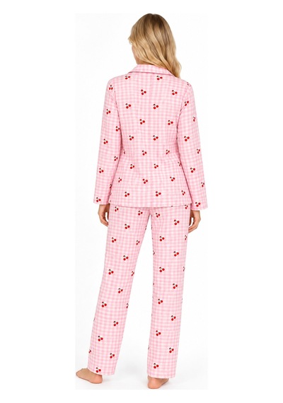 Sleeeproom Kadın Süet Düğmeli Mevsimlik Ekose Desen Pudra Pijama Takımı Pudra - Beyaz