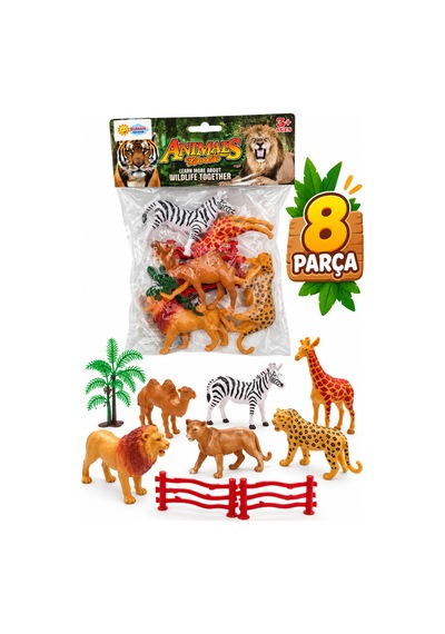 8 Parça Safari Vahşi Hayvan Figür Seti Aslan, Zürafa, Zebra, Deve Ve Aksesuarlar 3+ Yaş