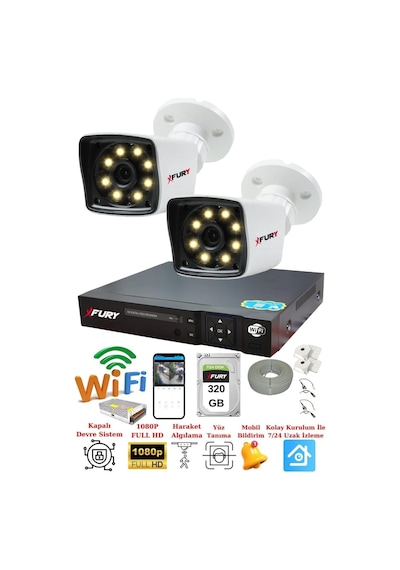 Fury 2 Kamera 5mp Lens 1080p 2mp Color Görüntü 8 Warm Led Gece Görüş Fullhd Güvenlik Kamera Sistemi 5525w 320gb
