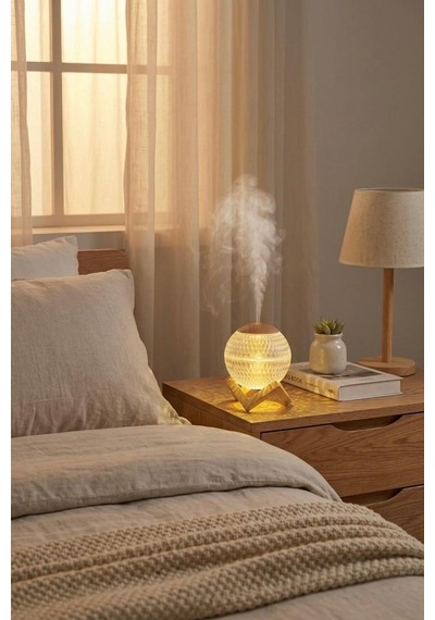 Ahşap Standlı Led Işıklı Aroma Difüzörü Ultrasonik Nemlendirici & Gece Lambası