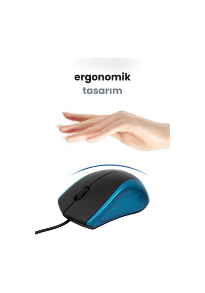 Concord Usb Kablolu 3d Optik Mouse 3 Tuş, Yüksek Dpı Hassasiyetli Bilgisayar Mouse C29mousemavi