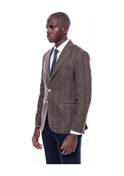 Wessi Ekose Sivri Yaka Slim Fit Kahverengi Ceket 001