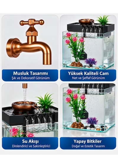 Sihirli Musluk Tasarımlı Dekoratif Masaüstü Akvaryum, Şelale Ve Hava Nemlendirici L-021