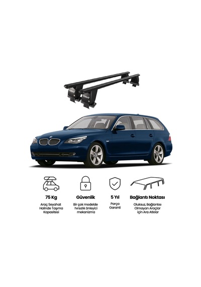 Royal Bmw 5 Series 2003 - 2010 Uyumlu Siyah Kilitli Ara Atkı Port Bagaj Tavan Barı