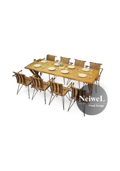 Neiwel Ken Doğal Ahşap Yemek Masası-100-280 Açık Ceviz