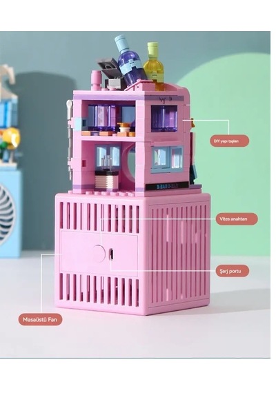 Masaüstü Blok Fan Küçük Masa Vantilatörü, Usb Şarj Edilebilir Pil, 3 Hız Güçlü - Zb106
