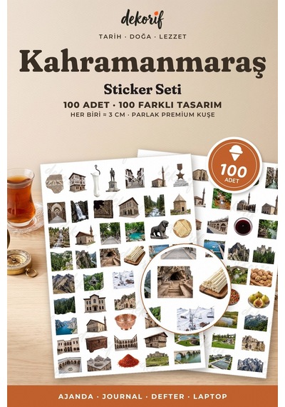 Kahramanmaraş Sticker Seti 100 Adet - Dondurma Biber Konak Kale Gerçekçi Ajanda Journal Çıkartma Çok Renkli