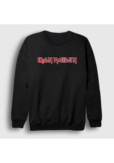 Presmono Unisex Logo Iron Maiden Sweatshirt Siyah