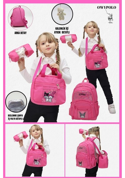 Kuromi Termal Beslenme Çantalı Üçlü İlkokul Seti Pembe