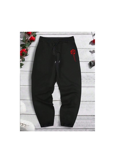 Tarzsokak Hypemode Floral & Letter Graphic Drawstring Waist Eşofman Altı Siyah