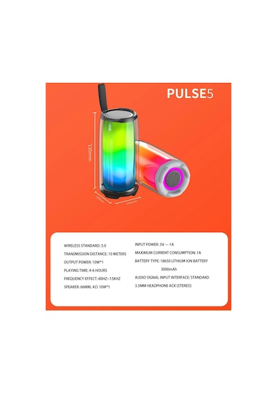 Pulse5 Bluetooth Hoparlör Led Işıklı Kablosuz Şarjlı Hoparlör