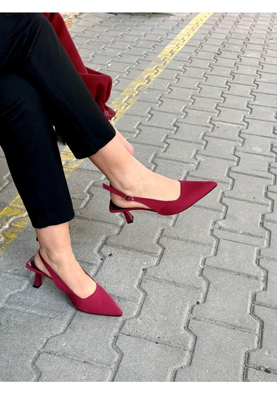 İnci Topuk Zara Model Bordo Arkası Açık Kadın Topuklu Ayakkabı Bordo