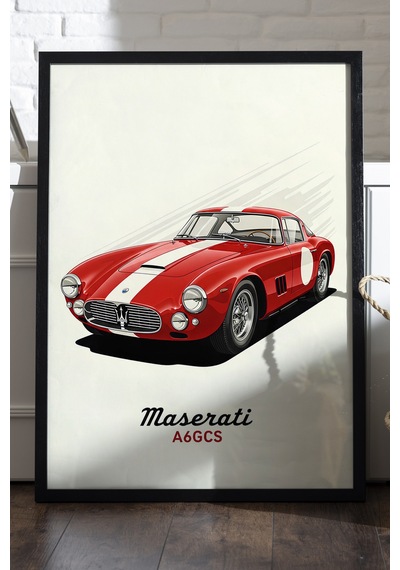 Maserati A6gcs Siyah Ahşap Çerçeveli Poster, Dekoratif Araba Duvar Tablosu