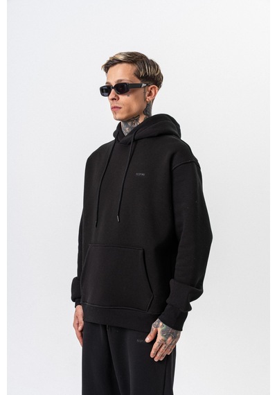 Erkek Respire Yazı Detaylı Kapüşonlu Basic Oversize Hoodie Siyah