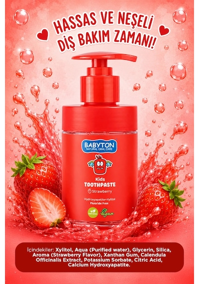 Babyton Çilek Özlü Florürsüz Doğal Diş Macunu 200 ML