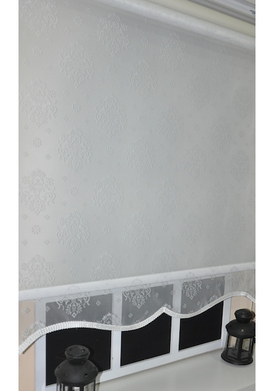Çift Mekanizmalı Kirli Beyaz Damask Tül Perde Ve Ekru Stor Perde Stb45252-v01 Ekru