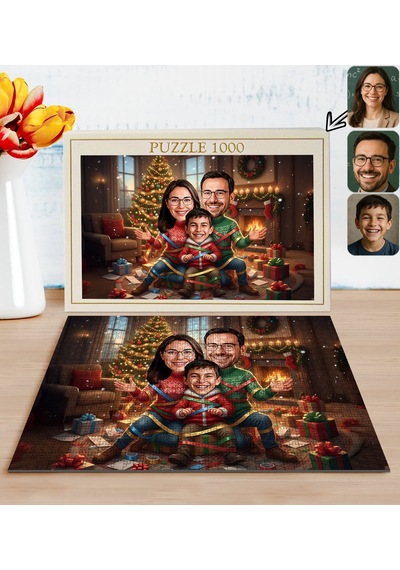 Bk Gift Kişiye Özel Aile Yılbaşı Karikatür Tasarımlı 1000 Parça Profesyonel Puzzle-2, 1000 Puzzle, Yeni Yıl Hediyesi, Yılbaşı Hediyesi Kobitmeyencom35