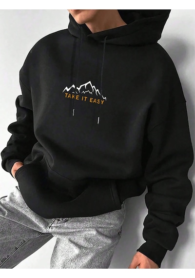 Startmore Siyah Unisex Kadın/erkek Take Renkli Özel Baskılı Pamuklu Oversize Kapüşonlu