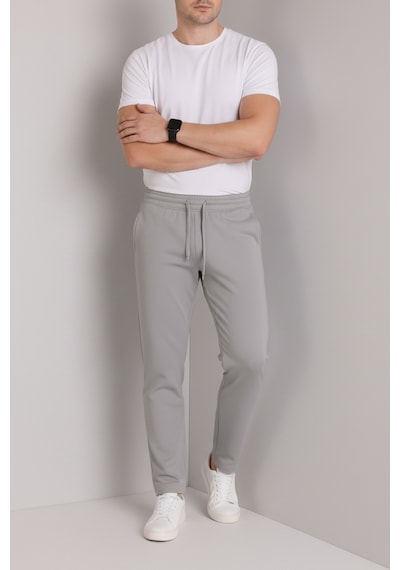 Bürke Erkek Gri Beli Lastikli Bağcıklı Duble Paça Jogger Pantolon