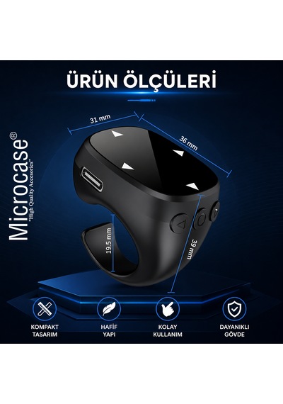Bluetooth Kumandalı Uzaktan Kontrol Tiktok Kaydırma Kamera Ve Sayfa Çevirme Özellikli Yüzük Siyah Al5767
