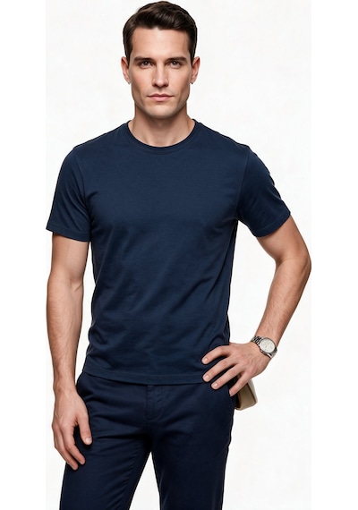 Jsco Erkek Bisiklet Yaka Pamuklu Kısa Kollu Standart Kalıp T-shirt Jsjs068 Mavi