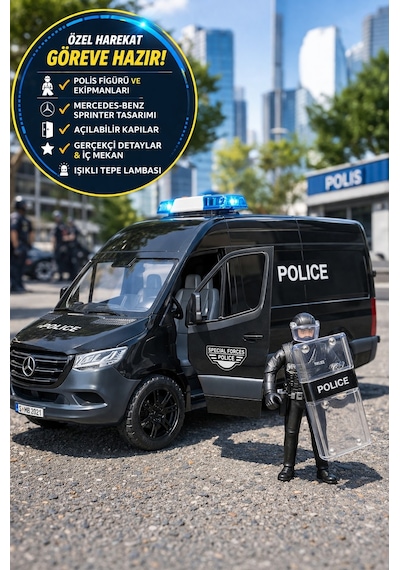 Bruder Mercedes-benz Sprinter Polis Özel Harekat Aracı Polis Figürlü Oyuncak Van Siyah Model 02685