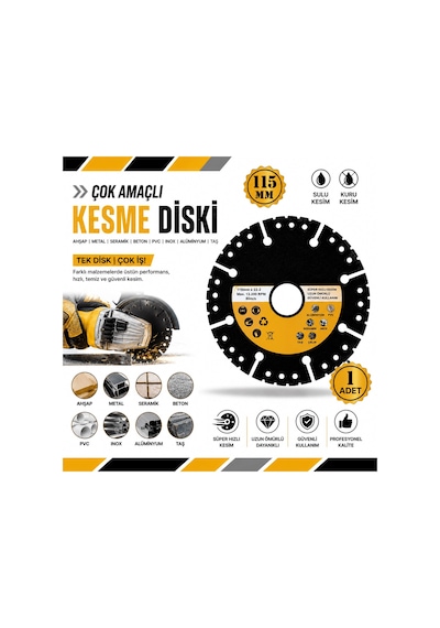 115 Mm Çok Amaçlı Kesme Diski 1 Adet Ahşap Metal Seramik Beton Pvc İnox Taş Kesim Diski