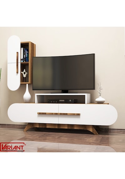 Variant Rose Duvar Raflı Tv Ünitesi Ceviz - Beyaz