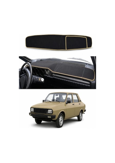 Renault - 12 Toros Kapakli 1972-1999 Uyumlu Torpido Koruma Kılıfı - Taba Şeritli