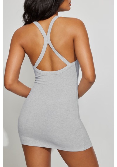Seeh Gri Halter Yaka Sırt Detaylı Mini Elbise Sh363 Basic
