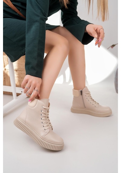 Nesilshoes Nesil Shoes Ermod 401 Bej Kadın Postal Bot