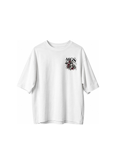 The Mgs Collective Beauty İn Chaos Oversize Baskılı Unisex Beyaz T-shirt