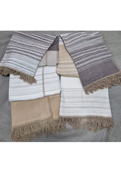 Aksu Allday Çift Kişilik Pamuklu Battaniye Tv Battaniye 2'li Set 180 X 220 / 130 X 170cm Kahve - Krem