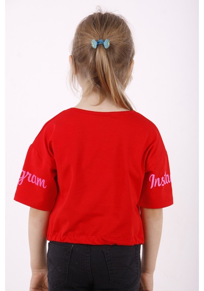 Toontoy Kids Toontoy Kız Çocuk Instagram Baskılı Crop Tişört Kırmızı