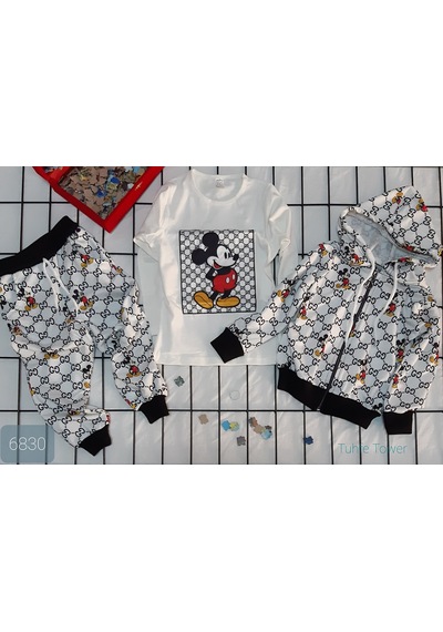Mickey Mouse Üçlü Kız Çocuk Eşofman Takımı Tuhfetower Gri - Siyah