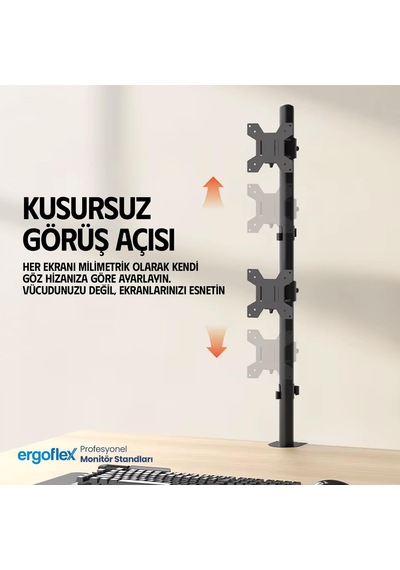 Ef63 Steel Design 2-8 Kg Çift Ekran Asansörlü 13"-32" Desktop Monitör Standı